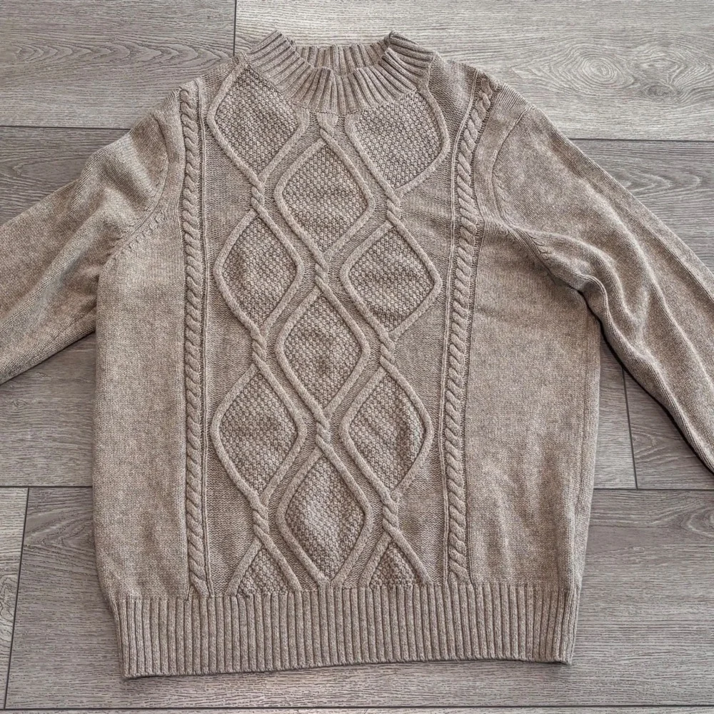 Jos. A. Bank Sweater Mens XL Tan Cable Knit Merino Wool Blend Mock Neck New